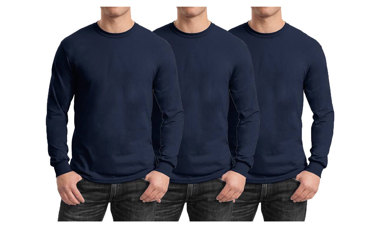 Galaxy By Harvic Long Sleeve Crew Neck Men's Egyptian Cotton-Blend T-Shirt 3 Pack